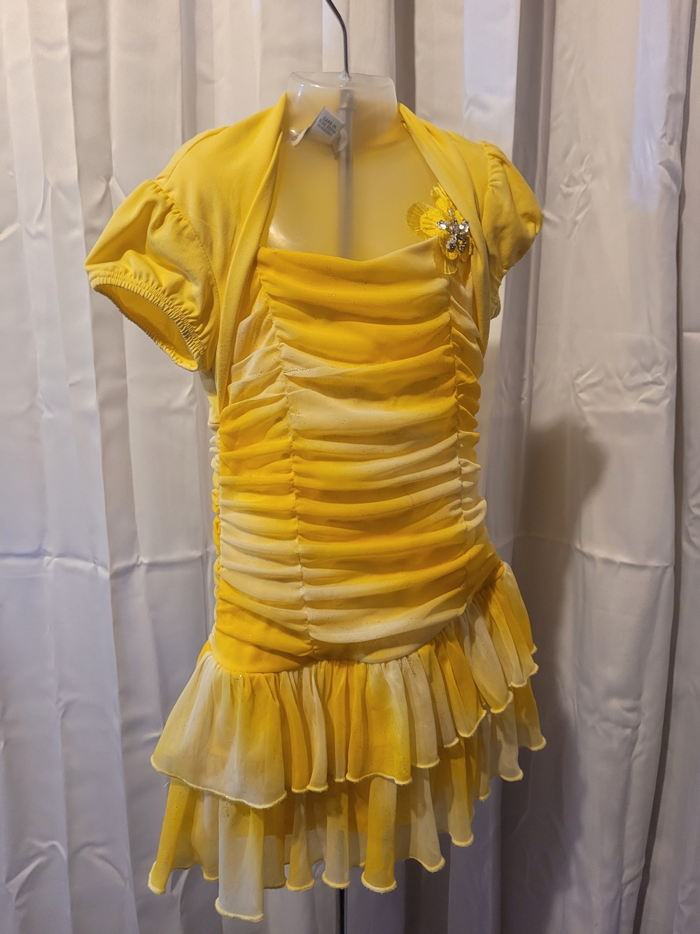 Amy's Closet Yellow Layered Ruffle Dress with Floral Accent